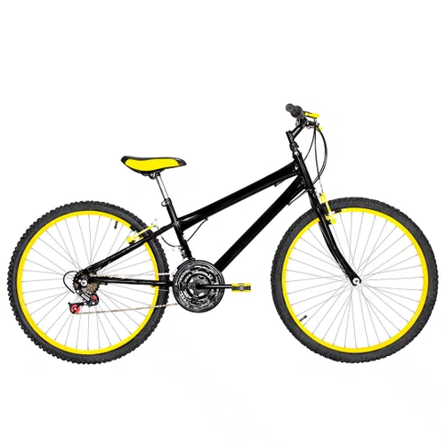Bicicleta 26 Preta Urbana Rebaixada Aro Aluminio Amarelo 18 Marchas