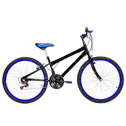 Bicicleta 26 Preta Urbana Rebaixada Aro Aluminio Azul 18 Marchas