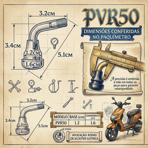 Bico Válvula Curvo 90° Pvr50 Moto Scooter Bike Elétrica Sem Câmara