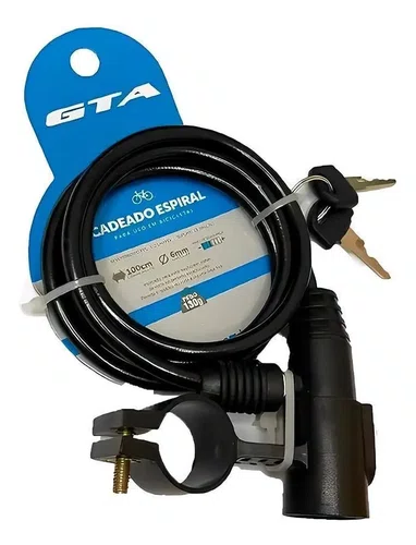 Cadeado trava Bicicleta Com Chave - 6mm X 1000mm Gta Preto