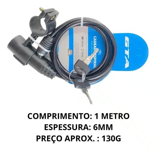 Cadeado trava Bicicleta Com Chave - 6mm X 1000mm Gta Preto