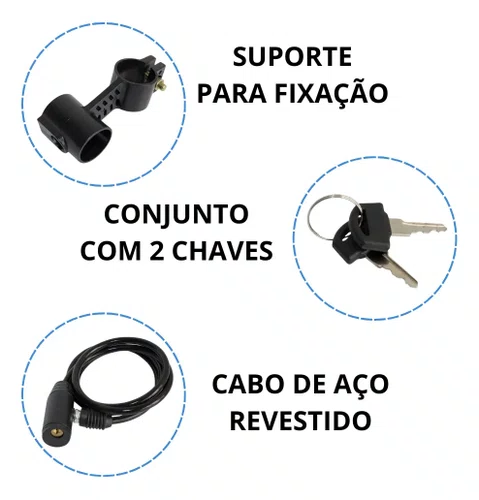 Cadeado trava Bicicleta Com Chave - 6mm X 1000mm Gta Preto