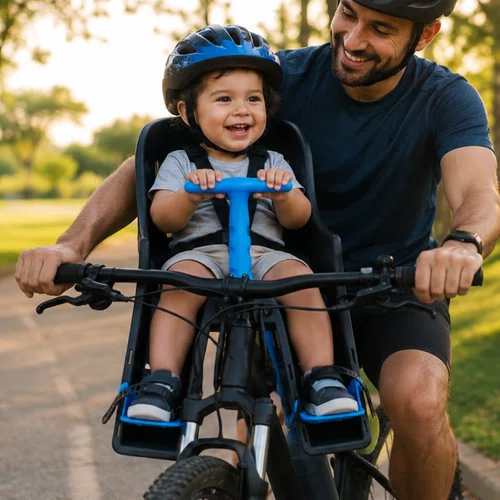 Cadeirinha Dianteira Infantil Bicicleta Kalf Até 15Kg Grafite Azul