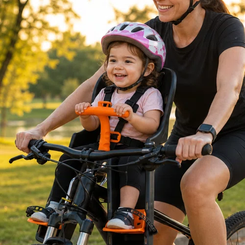 Cadeirinha Dianteira Infantil Bicicleta Kalf Até 15Kg Grafite Laranja