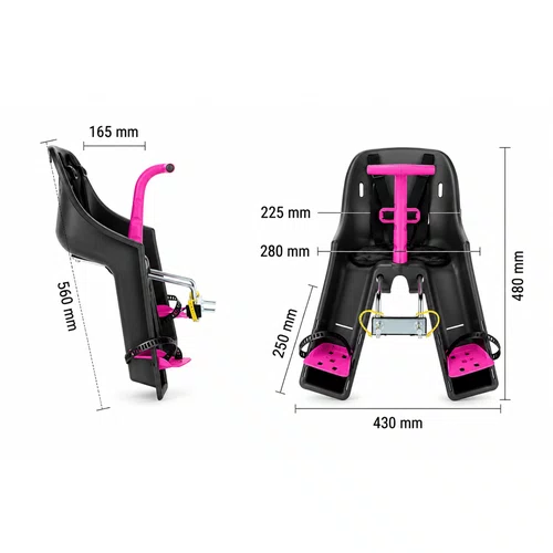 Cadeirinha Dianteira Infantil Bicicleta Kalf Até 15Kg Grafite Pink