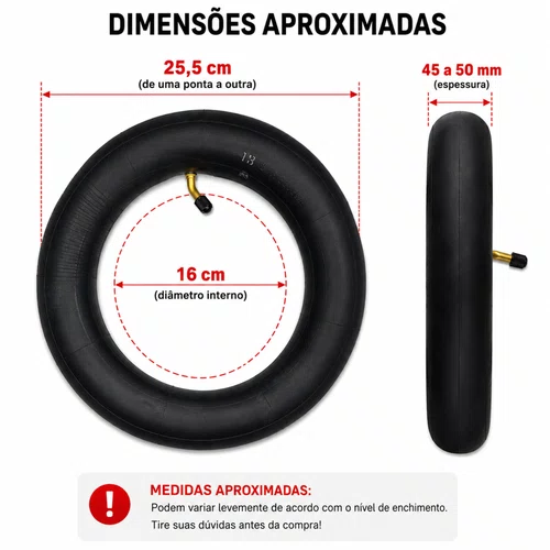 Câmara 10x2.50 Patinete Elétrico Válvula Bico Curvo Reforçada