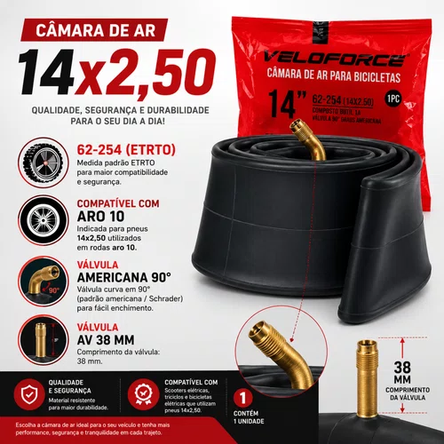 Câmara Ar Scooter Bike Elétrica 14x2,50 Aro 10