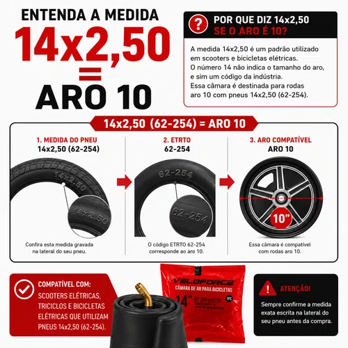 Câmara Ar Scooter Bike Elétrica 14x2,50 Aro 10
