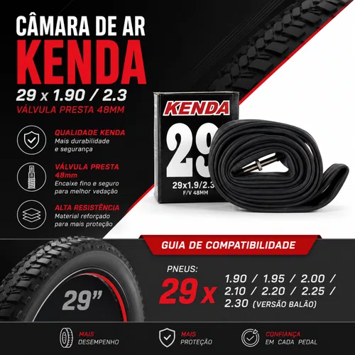 Câmara de Ar Kenda p/ Bicicleta Aro 29 Bico Fino Presta 48mm