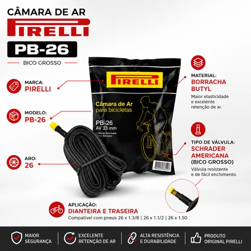 Câmara de Ar Pirelli PB26 Aro 26 Ceci Brisa Bico Grosso