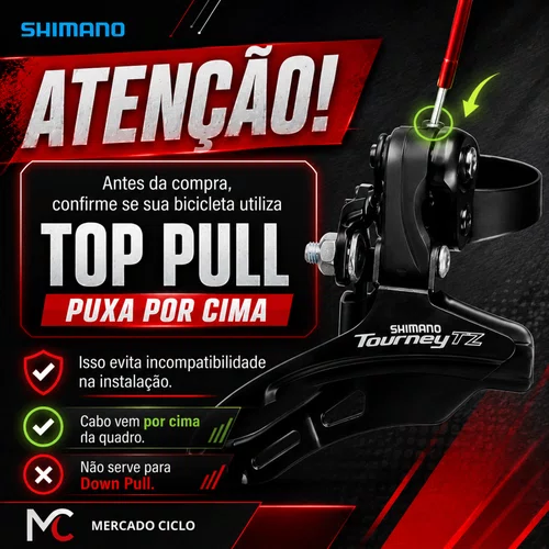 Câmbio Dianteiro Shimano Tourney FD-TZ500 Top Pull 3x6/7/8 Velocidades 31,8mm