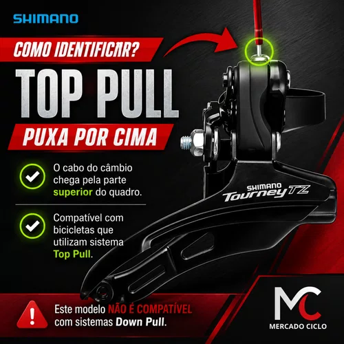 Câmbio Dianteiro Shimano Tourney FD-TZ500 Top Pull 3x6/7/8 Velocidades 31,8mm