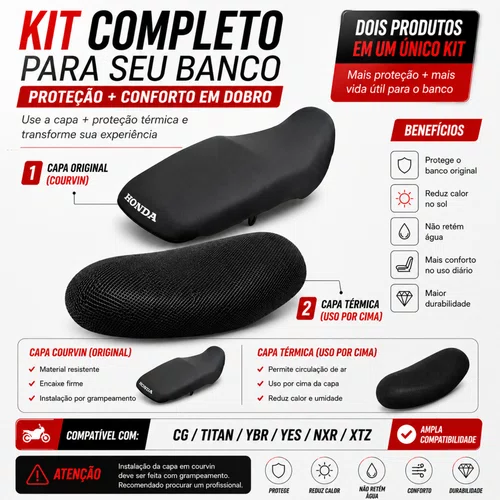 Capa de Banco Original Capas Honda Titan 150 2004–2008 + Térmica Kit 2 Peças