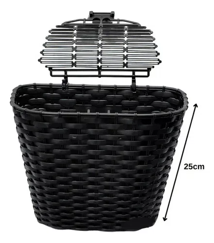 Cesta C/ Tampa Preta Bike Bicicleta Plástico Aro 26 Retro
