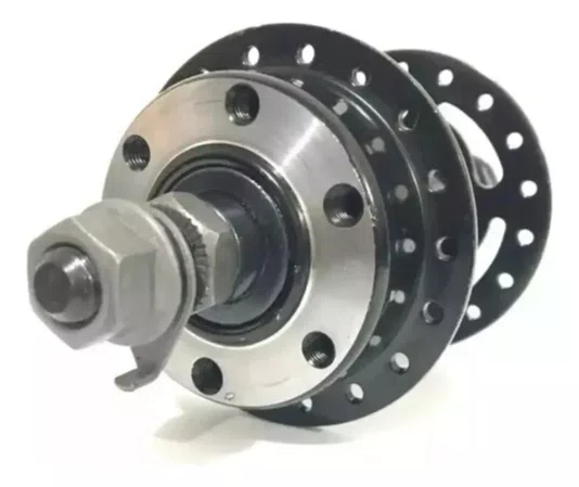 Cubo Dianteiro MTB 36 Furos Freio a Disco 6 Furos Aço Carbono Eixo Porca