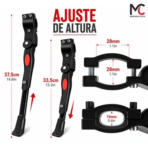 Descanso (pezinho) Lateral Bike Alumínio Regulável Aro 24, 26, 27,5 e 29