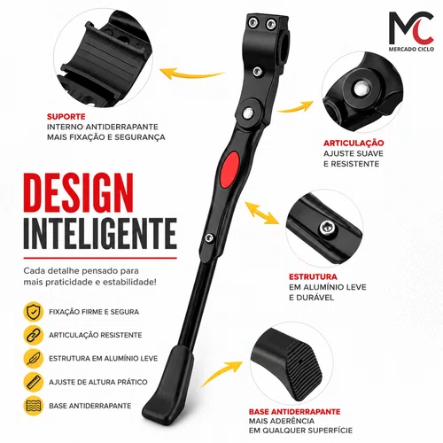 Descanso (pezinho) Lateral Bike Alumínio Regulável Aro 24, 26, 27,5 e 29