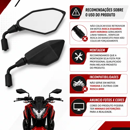 Espelho Retrovisor Kawasaki Z400 Haste Curta Par