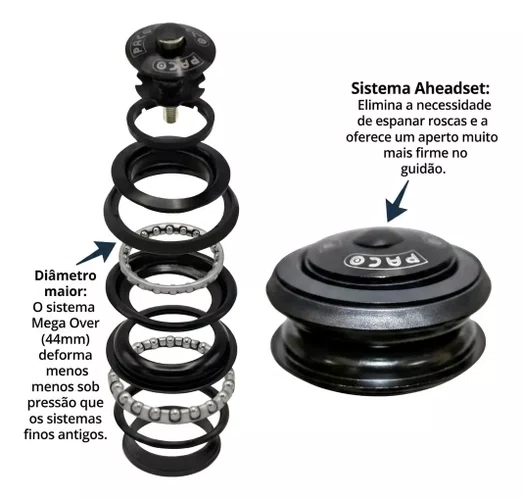 Jogo Caixa Direção Mega Over Ahead 1.1/8 44/44mm Preto Bike