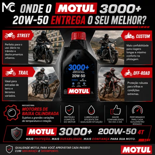 Óleo Motul 3000 PLUS 20W-50 4T - Lubrificante Mineral Premium para Motos