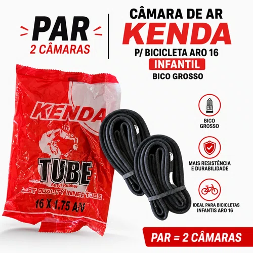 Par Câmara Ar Kenda p/ Bicicleta Aro 16 Infantil Bico Grosso