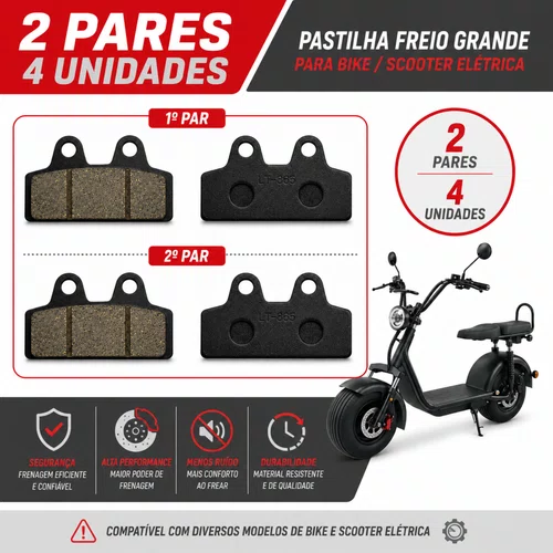 Par Pastilha Freio Grande Para Bike/Scooter Elétrica - 2 pares