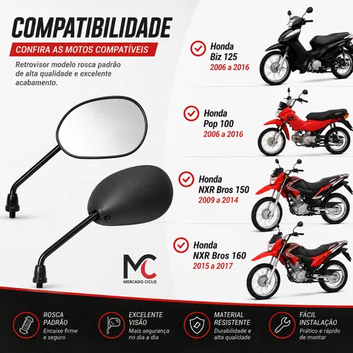 Par Retrovisor Motomo Biz 125 Pop 100 Bros 150 160 Original