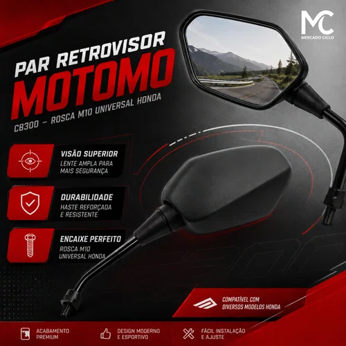 Par Retrovisor Motomo CB300 Rosca M10 Universal Honda
