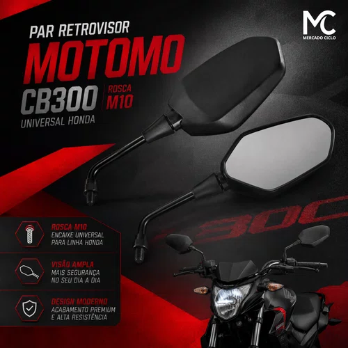 Par Retrovisor Motomo CB300 Rosca M10 Universal Honda