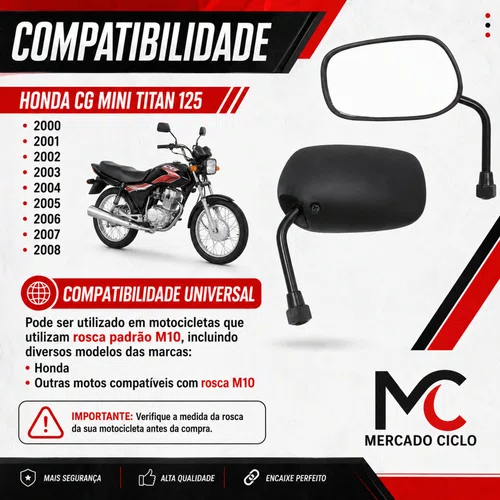 Par Retrovisor Motomo Mini Titan 125 Rosca M10 Universal