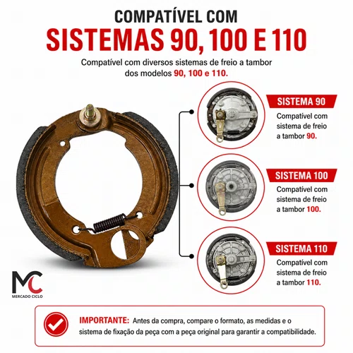 Patim Freio Tambor Bike Elétrica Scooter Compatível Sistema 90 100 110