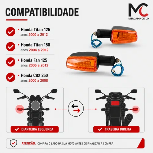 Pisca Seta Cg 125 Titan 150 2000 A 2008 Cbx Twister 250 c/ Coxim