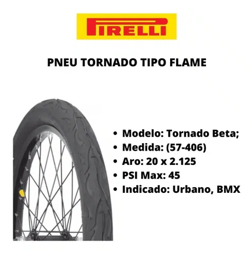 Pneu Pirelli Cross Infantil 20x2.125 Flame BMX Preto