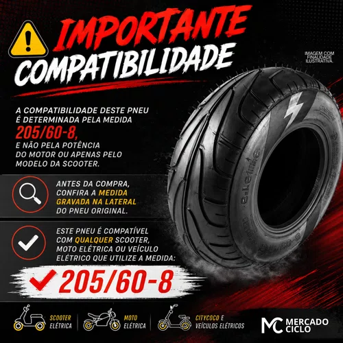 Pneu 205/60-8 Scooter Elétrica Moto Elétrica Citycoco Tubeless Cinborg