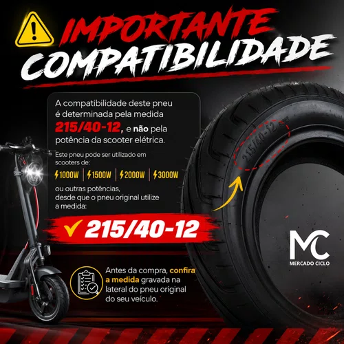 Pneu 215/40-12 Scooter Elétrica Citycoco Road Max Tubeless Aro 12 Reforçado