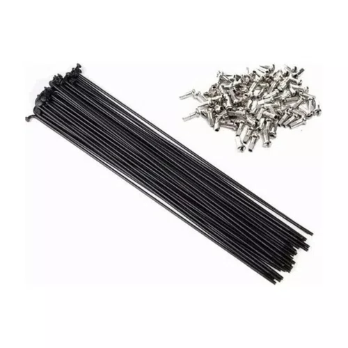 144 Raios Aço Preto 255 X 2.0 Fino c/ Niples Aro 26 Bike