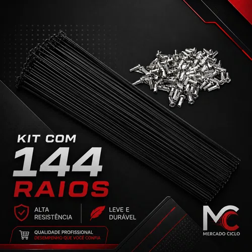 72 Raios Aço Preto 255 X 2.0 Fino c/Niples Aro 26 Bike