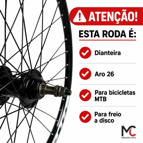 Roda Dianteira Aro 26 MTB Aero Disco 36 Raios Cubo Ferro