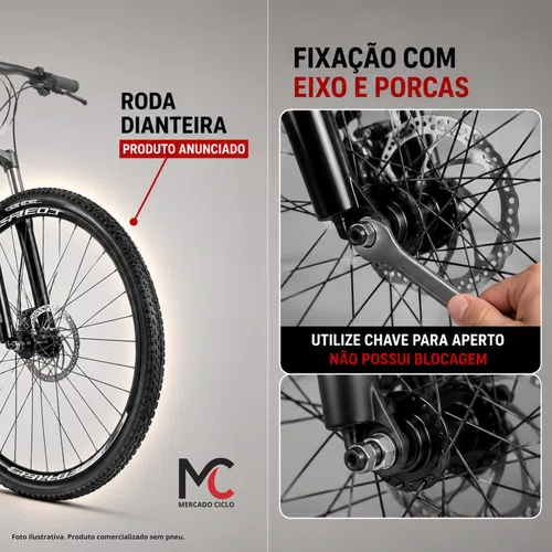 Roda Dianteira Aro 26 MTB Aero Disco 36 Raios Cubo Ferro