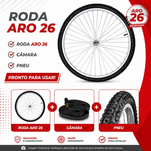 Roda Traseira A26 Alumínio Natural Pneus + Câmaras de Ar