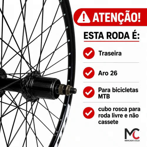 Roda Traseira Aro 26 MTB Aero Disco 36 Raios Cubo Ferro