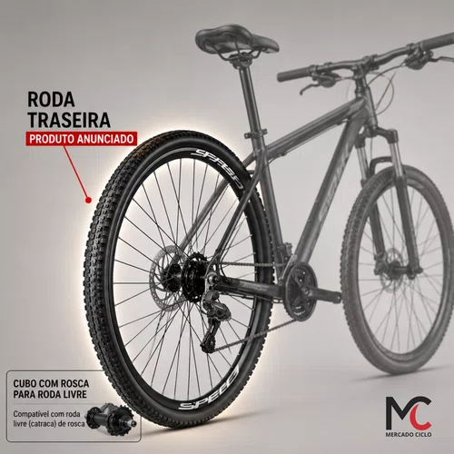 Roda Traseira Aro 26 MTB Aero Disco 36 Raios Cubo Ferro