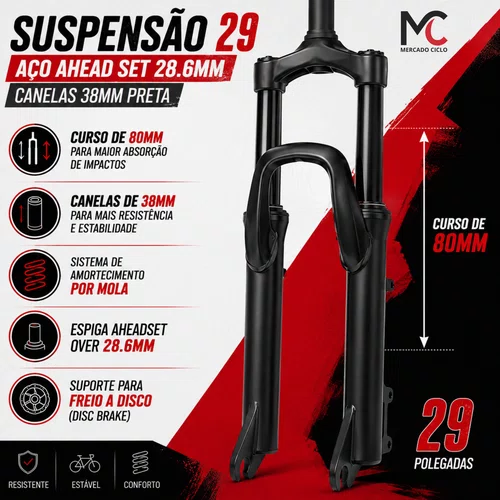 Suspensão 29 Aço Ahead Set 28.6mm Preta Canelas 38mm Preto