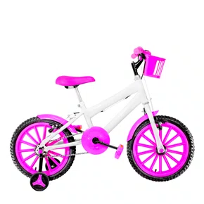 Bicicleta 16 Feminina Branca Infantil Rodas Nylon Pink