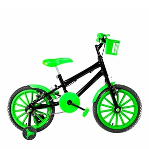 Bicicleta 16 Masculina Preta Infantil Rodas Nylon Verde