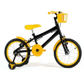 Bicicleta 16 Masculina Preta Infantil Aro Alumínio Amarelo