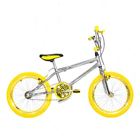 Bicicleta 20 Cromada Cross Aro Aero Amarelo com Pneu Amarelo