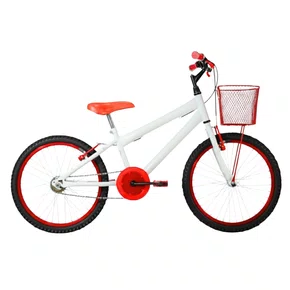 Bicicleta 20 Feminina Branca Infantil Aro Alumínio Vermelho