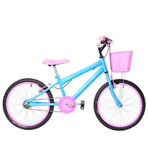 Bicicleta 20 Feminina Azul Claro Infantil Aro Alumínio Rosa