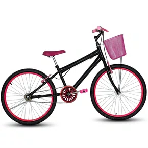 Bicicleta 24 Feminina Preta Aro Alumínio Pink